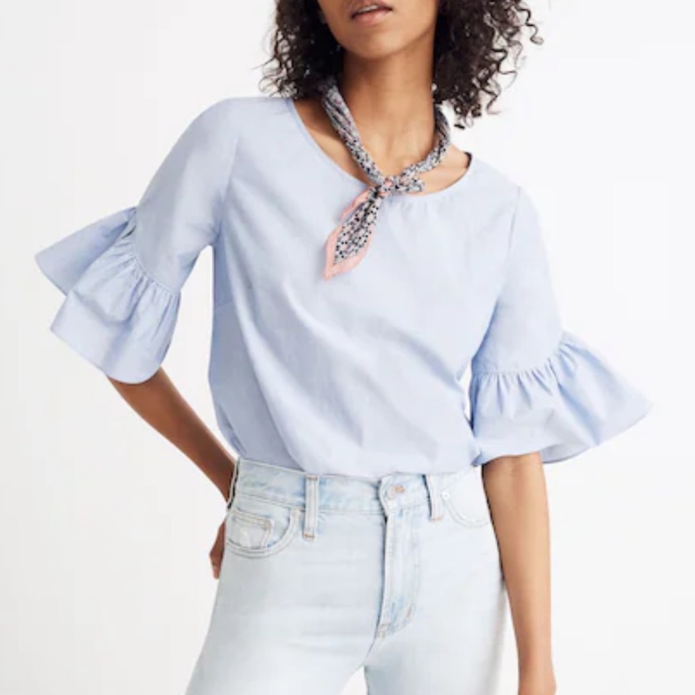 Madewell Light Blue Ruffle Sleeve Top Size Small